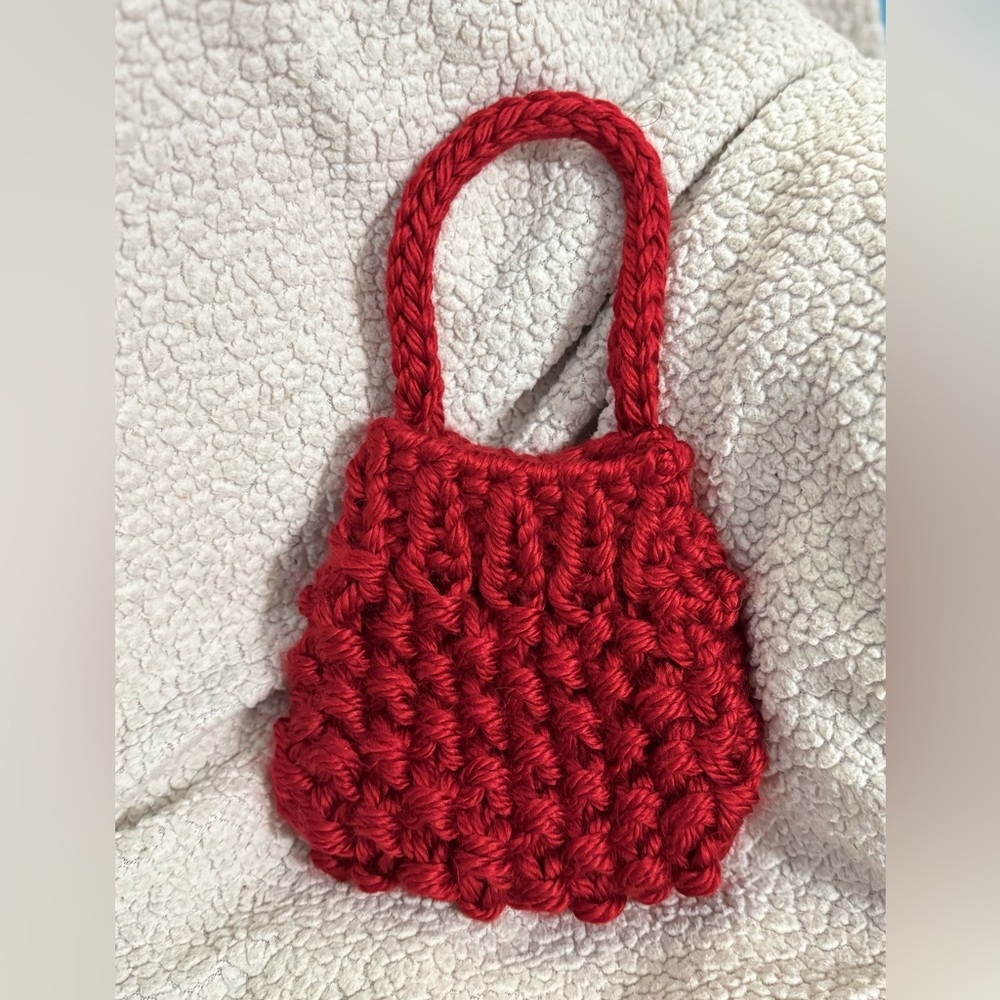 Handmade Hand Crafted Knit Purse Red